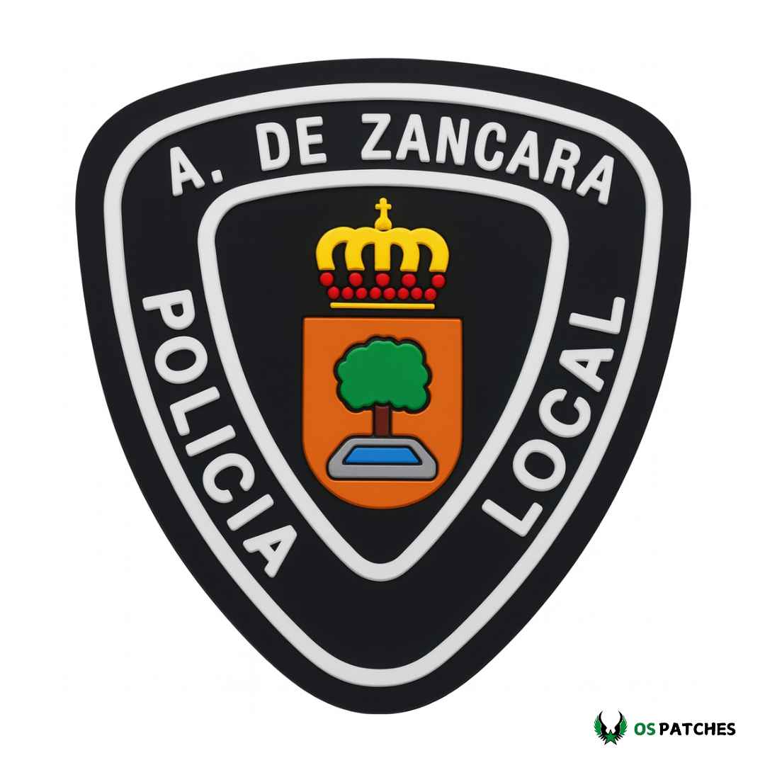 Parche Policía Local A. de Záncara PVC negro con escudo coronado.