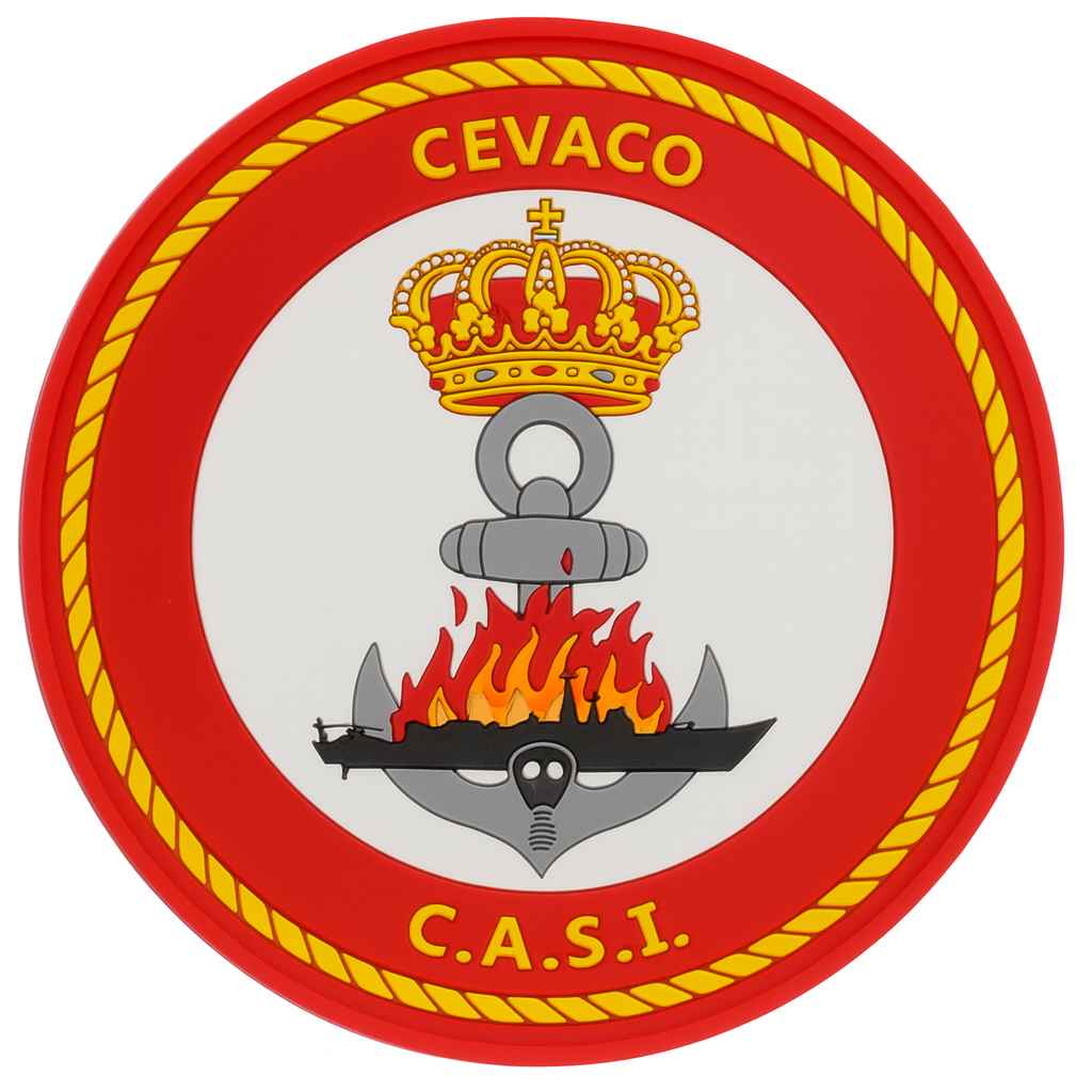 Parche militar redondo CEVA CO CASI PVC con ancla corona fuego