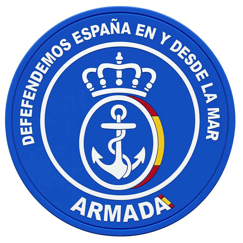 Parche azul Armada Española ancla corona bandera defensa mar PVC
