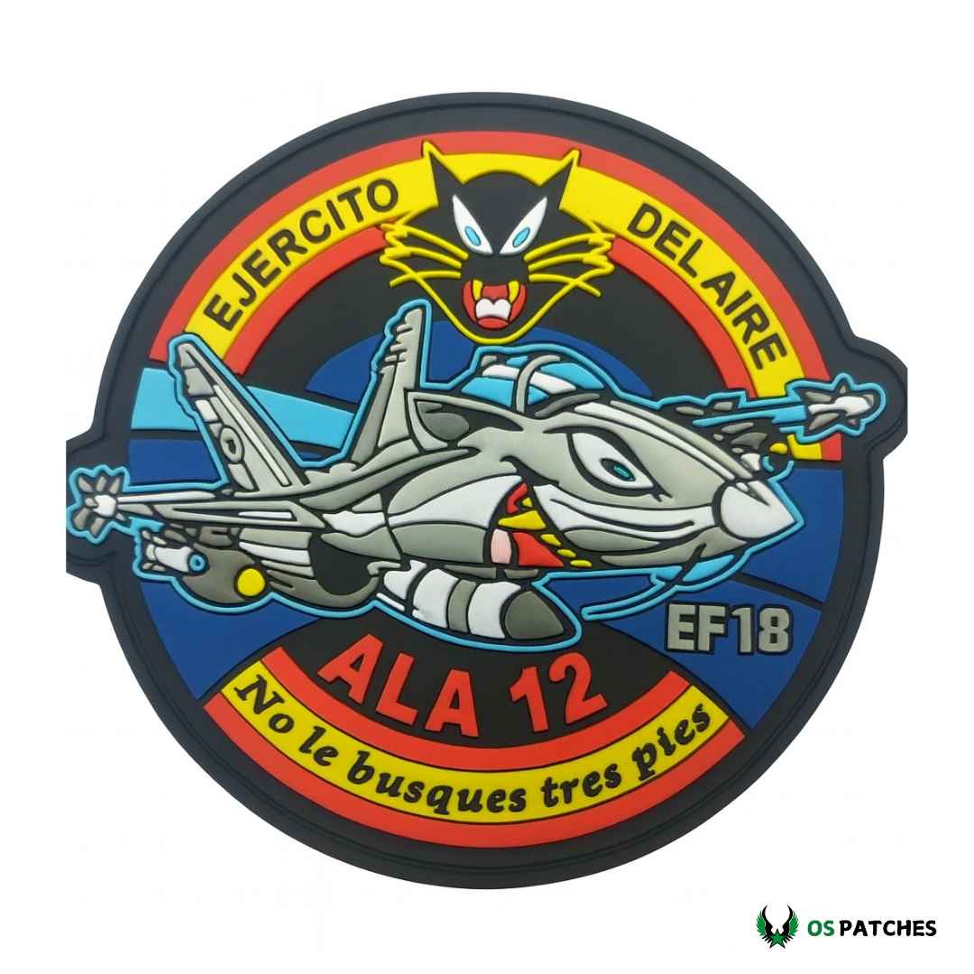 Parche PVC Ala 12 Ejército del Aire España avión EF18 gato negro