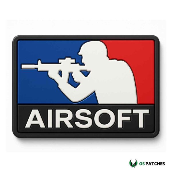 Parche PVC soldado táctico con rifle de airsoft estilo shooter competitivo