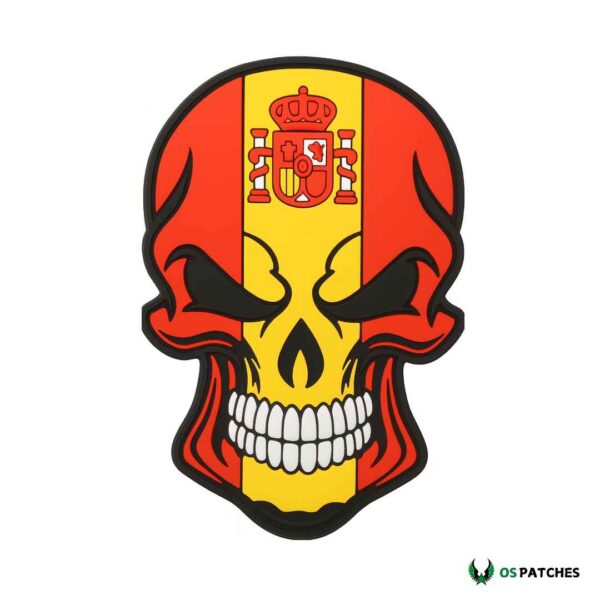 Calavera PVC con bandera de España y escudo en diseño militar táctico.