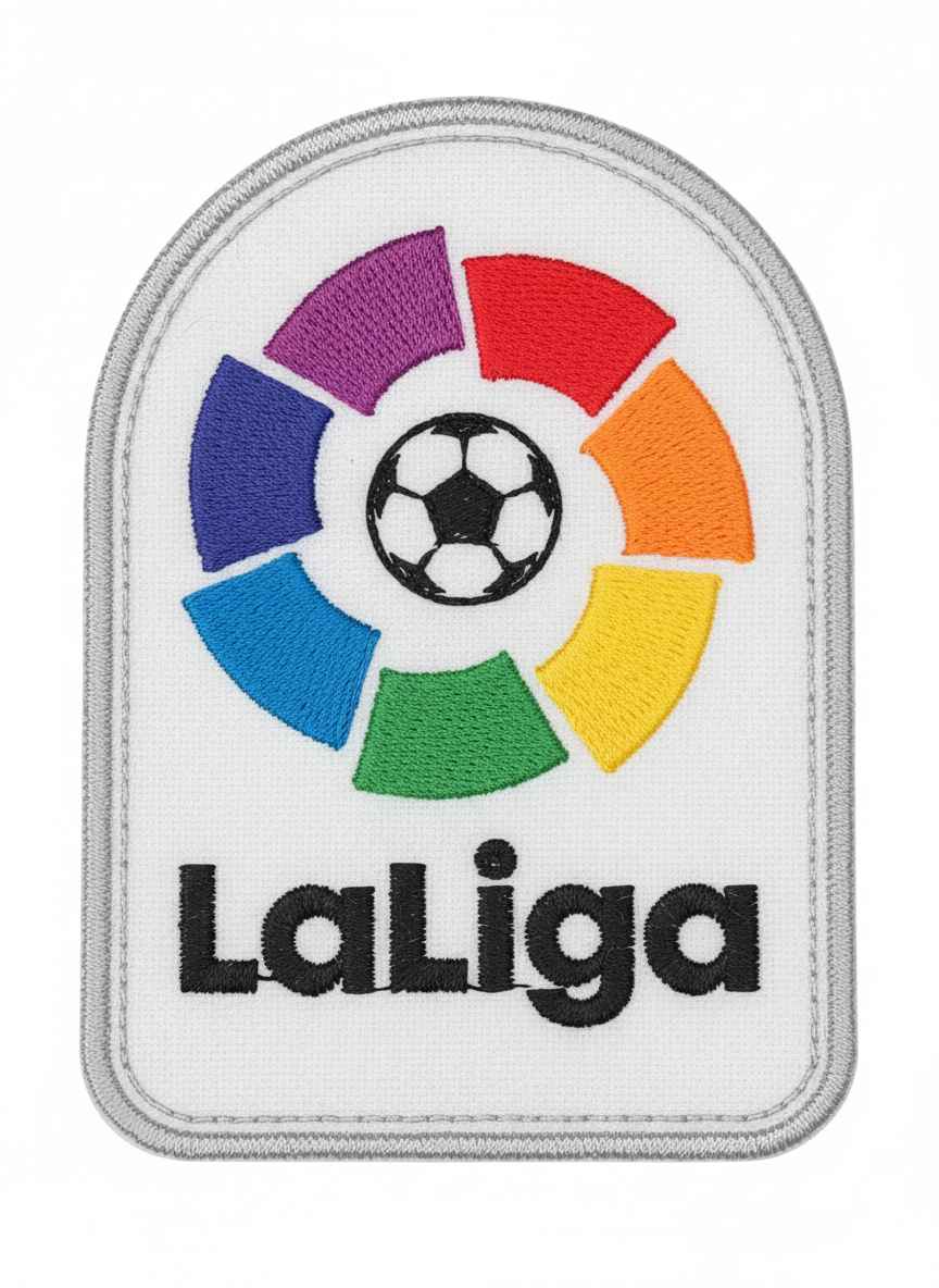 Parche bordado LaLiga con logotipo multicolor y borde gris sobre fondo blanco.