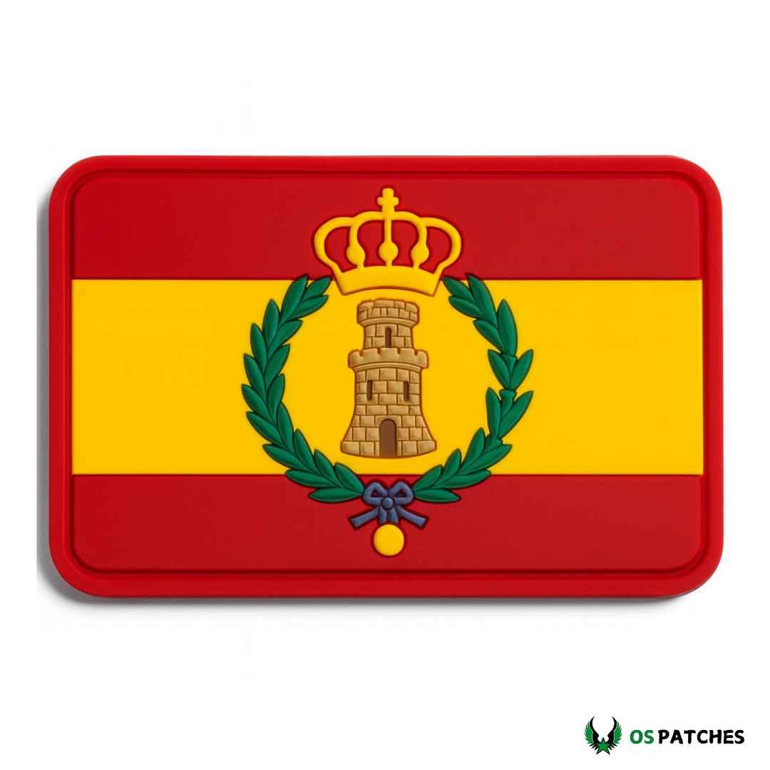 Parche PVC bandera España con torre, corona y hojas verdes