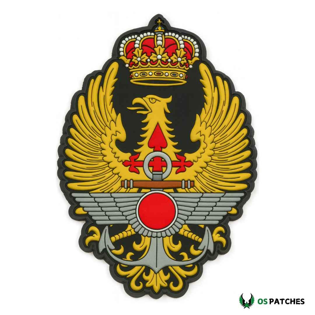 Parche militar PVC águila dorada con corona roja y ancla plateada