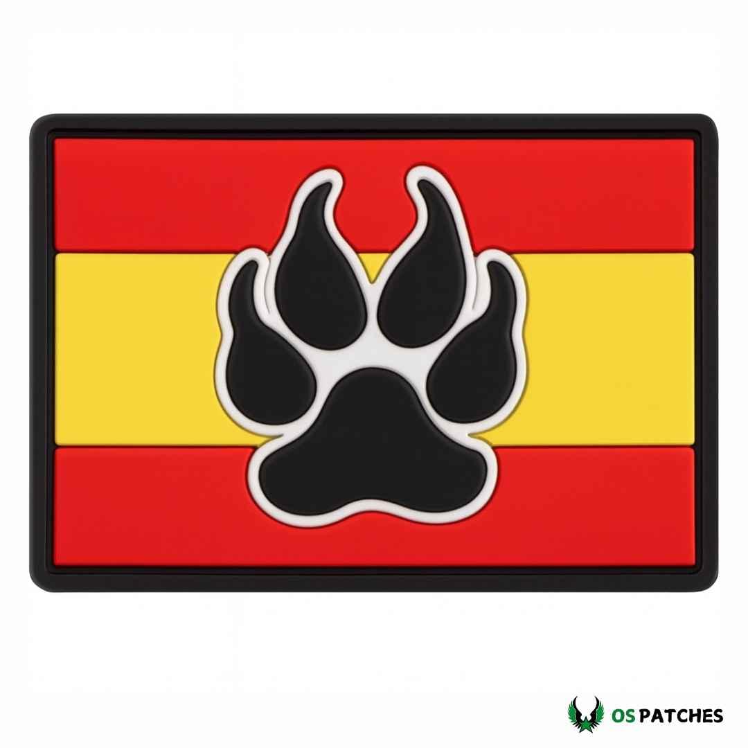 Parche PVC bandera España con huella canina negra estilo táctico resistente