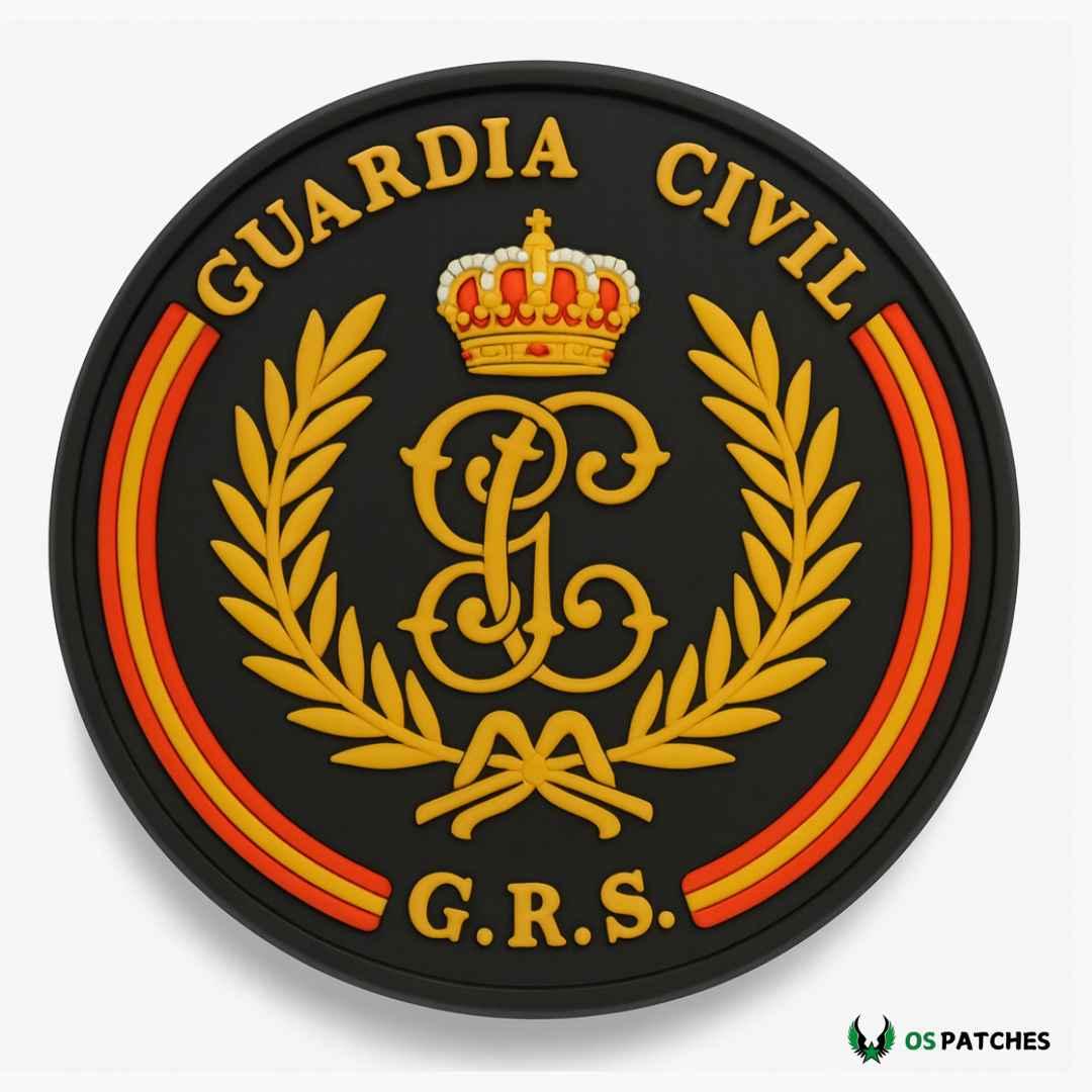 Parche PVC Guardia Civil GRS negro con corona real y laurel dorado