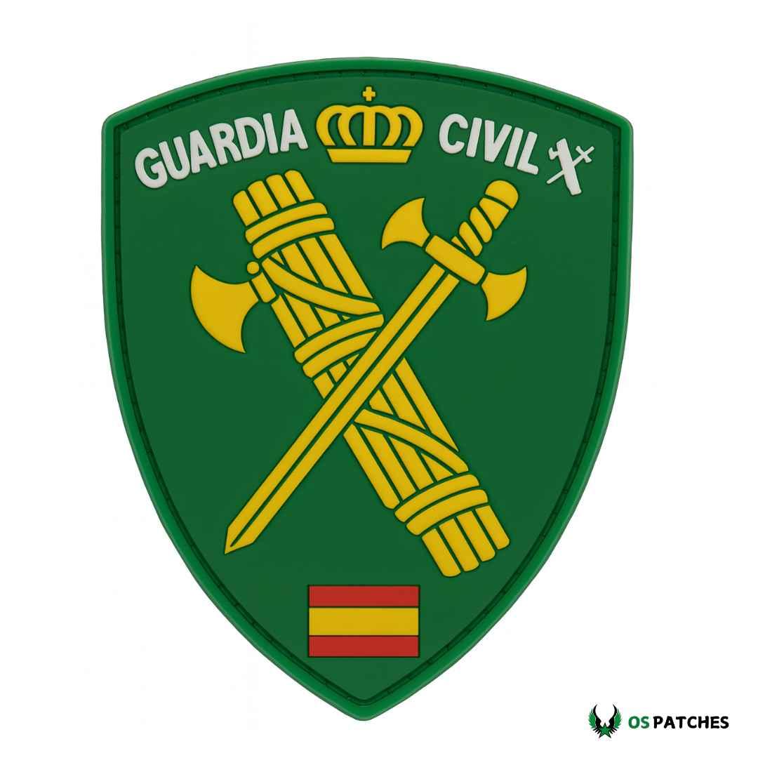 Parche PVC Guardia Civil verde con hachas doradas y bandera española